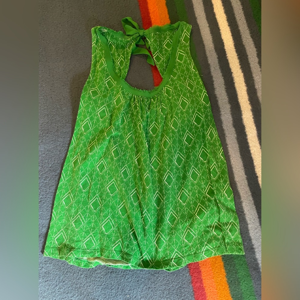 Anthropologie Akemi + Kin Green Sleeveless Top with Geometric Pattern NWOT